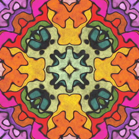 Seamless shape- kaleidoscope pattern. Ornamental fantasy- symmetrical fractal. decoration mosaic- mandala, psychedelic.の写真素材