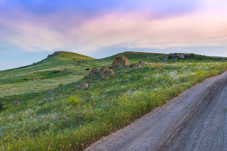 Crimea, Kerch. Landscape background- dirt road. Nature reserve - pedestrian walkの写真素材