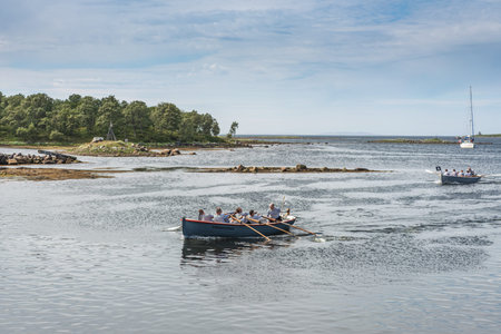Arkhangelsk region, Russia - July 19: 80 years of the Solovetsky sea cadet school, 2019. Boat racing...