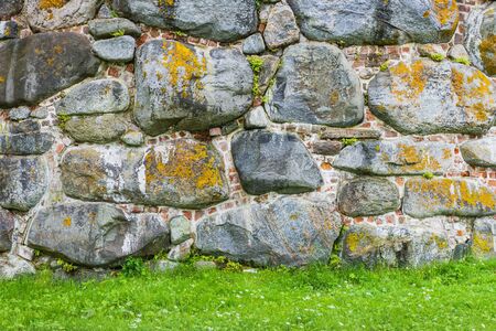 Brick stone wall- architecture pattern. Medieval fortress- background natureの写真素材