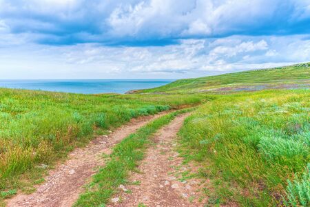 Nature reserve - the road to travel. Hiking historical places Crimea. Landscape park- Kerch peninsulaの写真素材
