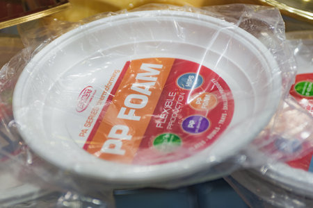 Moscow, Russia - January 29, 2019: International specialized exhibition of plastics and rubbers. Expo products manufacturing and recyclingのeditorial素材