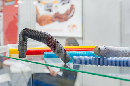 Moscow, Russia - January 29, 2019: International specialized exhibition of plastics and rubbers. Expo products manufacturing and recyclingのeditorial素材