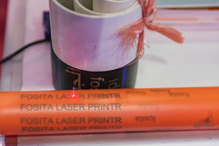 Moscow, Russia - January 29, 2019: International specialized exhibition of plastics and rubbers. Expo products manufacturing and recyclingのeditorial素材