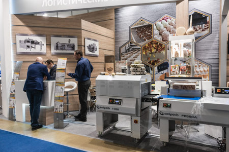 Moscow, Russia - January 29, 2019: International specialized exhibition of plastics and rubbers....
