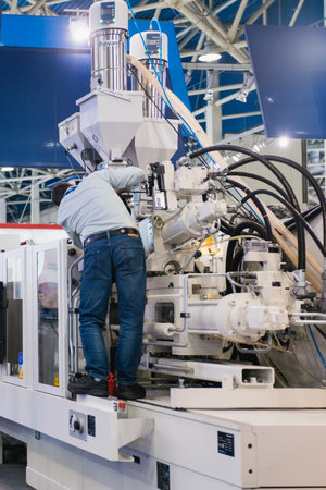 Moscow, Russia - January 29, 2019: International specialized exhibition of plastics and rubbers. Expo products manufacturing and recyclingのeditorial素材