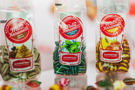 MOSCOW, RUSSIA - FEBRUARY 10-14: PRODEXPO 2020. 27th International Exhibition for Food, Beverages, display Raw Materials. Show stand businessのeditorial素材