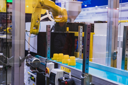 Moscow, Russia - January 28-31, 2020: International specialized exhibition of plastics and rubbers. Expo products manufacturing and recyclingのeditorial素材