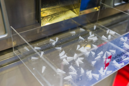 Moscow, Russia - January 28-31, 2020: International specialized exhibition of plastics and rubbers. Expo products manufacturing and recyclingのeditorial素材