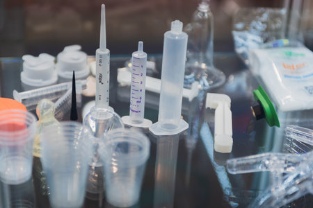 Moscow, Russia - January 28-31, 2020: International specialized exhibition of plastics and rubbers. Expo products manufacturing and recyclingのeditorial素材