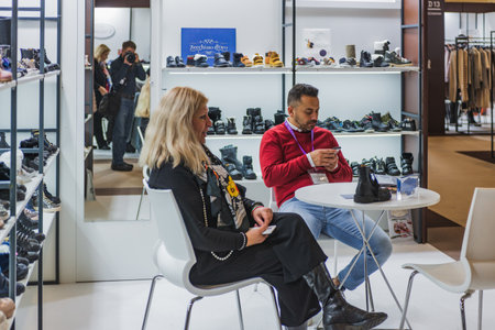 MOSCOW, RUSSIA - FEBRUARY 24-27: Fashion Trade Show 2020. 34th international exhibition of mens, womens, children clothing, underwear, wedding fashion and accessoriesのeditorial素材