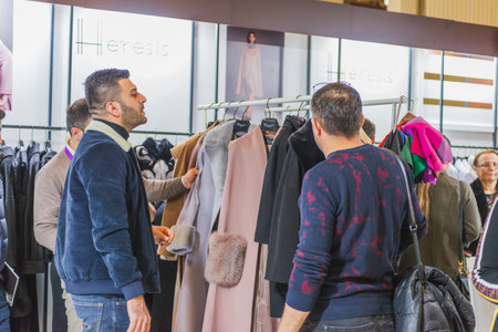 MOSCOW, RUSSIA - FEBRUARY 24-27: Fashion Trade Show 2020. 34th international exhibition of mens, womens, children clothing, underwear, wedding fashion and accessoriesのeditorial素材