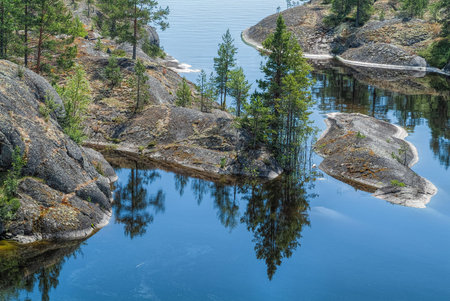 Travel to Russia. Ladoga skerries- hiking on the lake. Nature landscape- national parkの写真素材