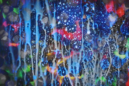 Drops- liquid foam. Fluid aqua- abstract pattern nature. Background- cleansing wash. Shampoo bubbles- dish soap. Nature beauty- view topの写真素材