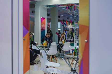 MOSCOW, RUSSIA - FEBRUARY 10-14: PRODEXPO 2020. International Exhibition Food. Show stand businessのeditorial素材