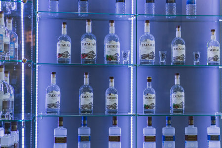 MOSCOW, RUSSIA - FEBRUARY 10-14: PRODEXPO 2020. International Exhibition Food. Show stand business- bar alcoholic drinkのeditorial素材