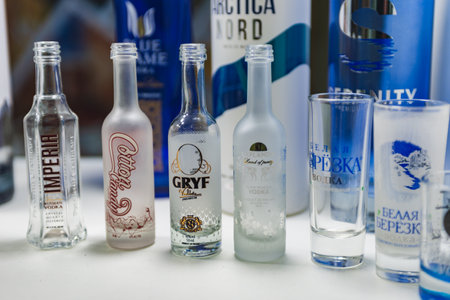 MOSCOW, RUSSIA - FEBRUARY 10-14: PRODEXPO 2020. International Exhibition Food. Show stand business- bar alcoholic drinkのeditorial素材