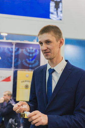 MOSCOW, RUSSIA - FEBRUARY 10-14: PRODEXPO 2020. International Exhibition Food. Show stand businessのeditorial素材