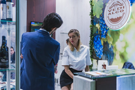 MOSCOW, RUSSIA - FEBRUARY 10-14: PRODEXPO 2020. International Exhibition Food. Show stand businessのeditorial素材