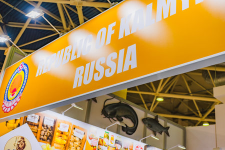 MOSCOW, RUSSIA - FEBRUARY 10-14: PRODEXPO 2020.27th International Exhibition for Food, Beverages, display Raw Materials. Show stand businessのeditorial素材