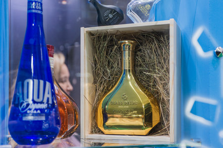 MOSCOW, RUSSIA - FEBRUARY 10-14: PRODEXPO 2020. International Exhibition Food. Show stand business- bar alcoholic drinkのeditorial素材