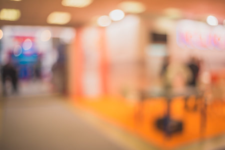 Exhibition abstract- background blur. Blurred- bokeh lights. Expo business- booth stand