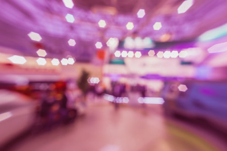 Exhibition abstract- background blur. Blurred- bokeh lights. Expo business- booth stand