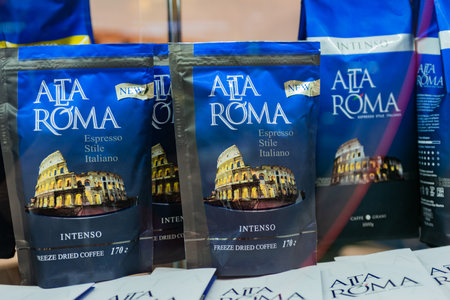 MOSCOW, RUSSIA - FEBRUARY 10-14: PRODEXPO 2020.27th International Exhibition for Food, Beverages, display Raw Materials. Show stand businessのeditorial素材