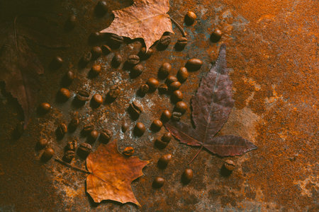 Art style. Still life coffee- dark food photo. Coffee bean background