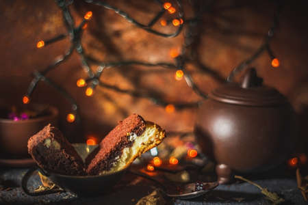 Still life on a dark abstract background. Rusty metal for creativity- low keyの写真素材