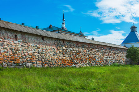 Brick stone wall- architecture pattern. Medieval fortress- background natureのeditorial素材