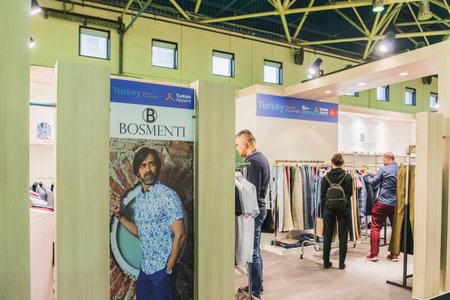 MOSCOW, RUSSIA - FEBRUARY 24-27: Fashion Trade Show 2020.34th international exhibition of mens, womens, children clothing, underwear, wedding fashion and accessoriesのeditorial素材