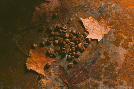 Art style. Still life coffee- dark food photo. Coffee bean backgroundの写真素材