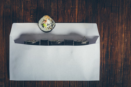 Sushi- delicious food. Dark style- low key photographyの写真素材