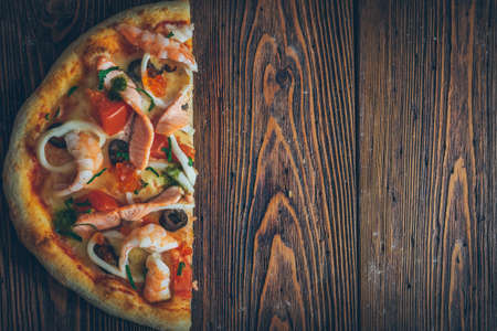 Pizza- fast food. Background- copy space; top view tableの写真素材