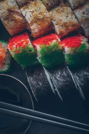Sushi- delicious food. Dark style- low key photographyの写真素材