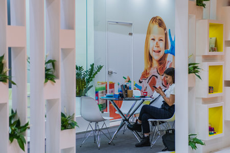 MOSCOW, RUSSIA - MARCH 04-08: PRODEXPO 2020. International Exhibition: Paint, Varnish. Show stand businessのeditorial素材