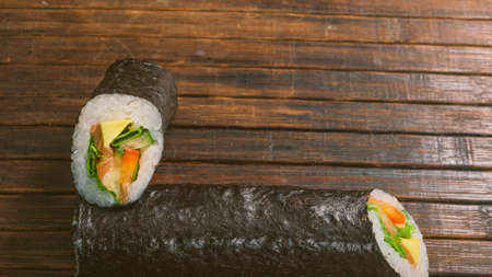 Sushi- delicious food. Dark style- low key photographyの写真素材