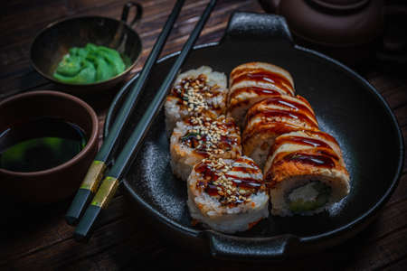 Sushi roll- gourmet fast food. Restaurant conceptの写真素材
