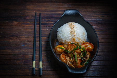 Thai style- chicken with rice. Fastfood professional