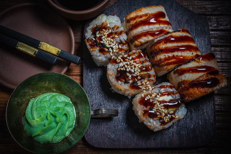 Sushi roll- gourmet fast food. Restaurant conceptの写真素材