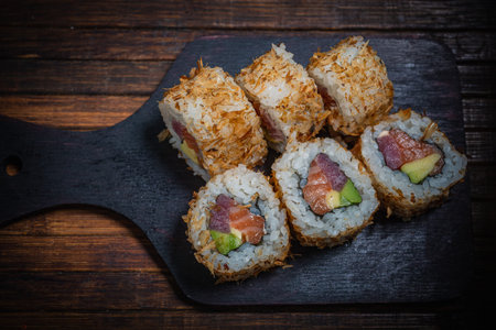 Sushi roll- gourmet fast food. Restaurant conceptの写真素材