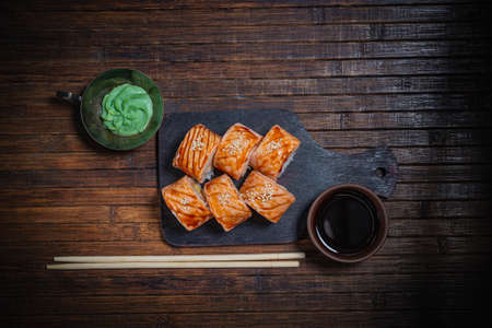 Sushi roll- gourmet fast food. Restaurant conceptの写真素材