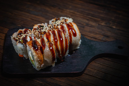 Sushi roll- gourmet fast food. Restaurant conceptの写真素材