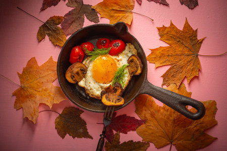 Style of cuisine- chicken egg is prepared for cooking. Still life- homemade foodの写真素材