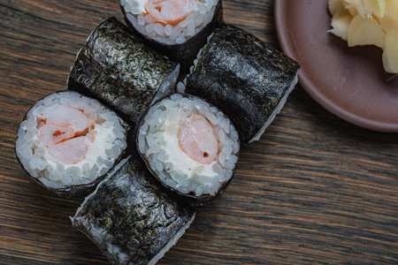 Japanese sushi - fast food. Asian traditional snack. Preparing healthy snackの写真素材