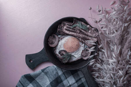 Style of cuisine- chicken egg is prepared for cooking. Still life- homemade foodの写真素材