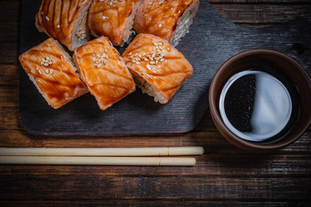 Sushi roll- gourmet fast food. Restaurant conceptの写真素材