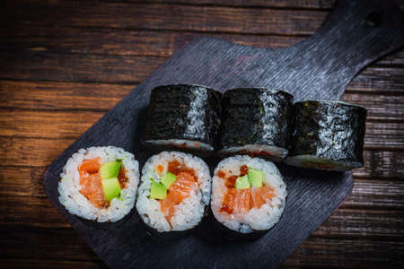 Sushi roll- gourmet fast food. Restaurant conceptの写真素材