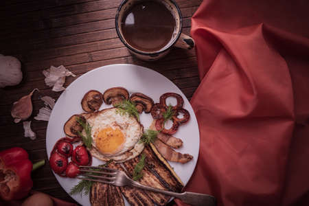 Style of cuisine- chicken egg is prepared for cooking. Still life- homemade foodの写真素材